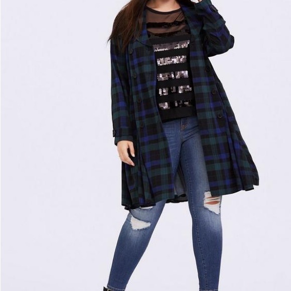 Torrid Plaid Double-Breasted Trench Jacket / Dress size 2 - Picture 4 of 15